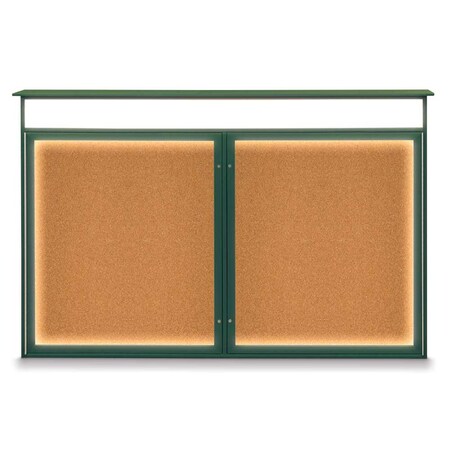 United Visual Products 96"x48" 2-Door Enclosed Outdoor Letterboard, Green Felt/Satin UV1161DDD9648PLUS-SATIN-GREEN